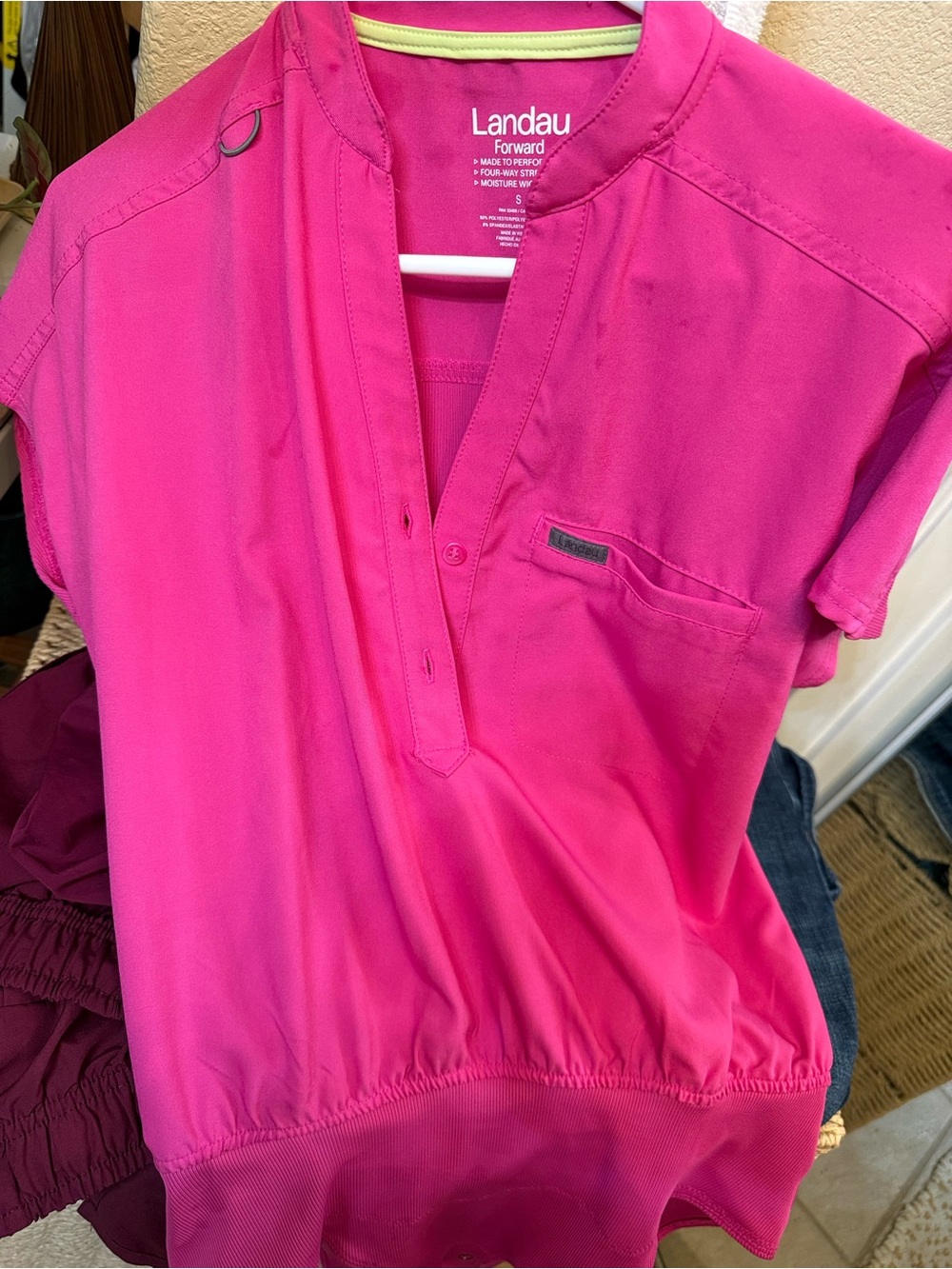 Landau Forward Bright Pink V-Neck Medical Scrub Top